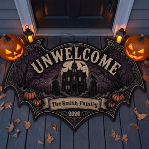Personalized Bat Halloween Shaped Doormat - Gothic Haunted House Design - Unique Gift For Families