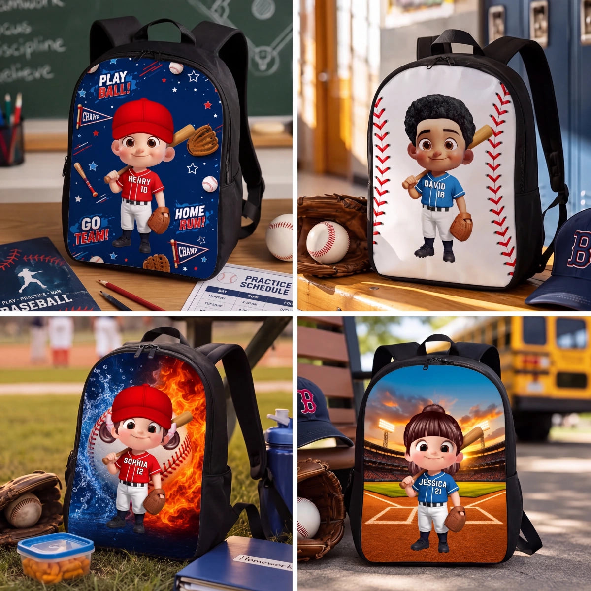 Personalized Baseball Kids Backpack - Custom Name Boy Girl School Bag Sports Gift