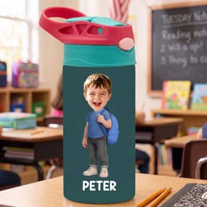 Personalized Kids Insulated Water Bottle With Photo & Name - Back To School Gift