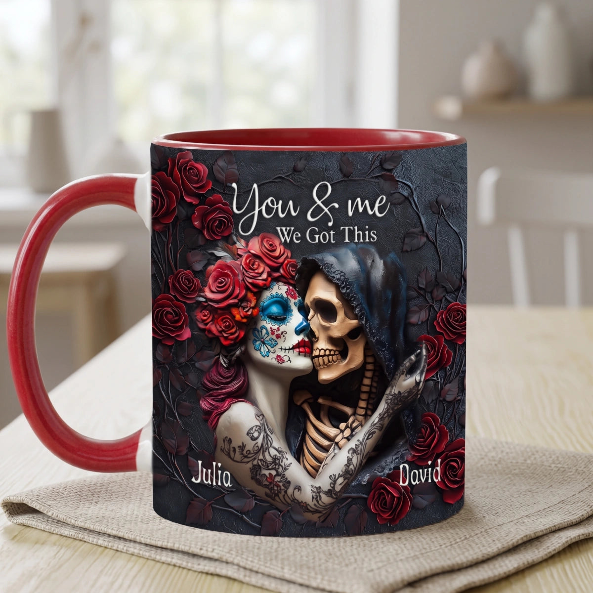 You & Me We Got This - Personalized Gothic Skull Mug - Halloween Anniversary Gift For Couple