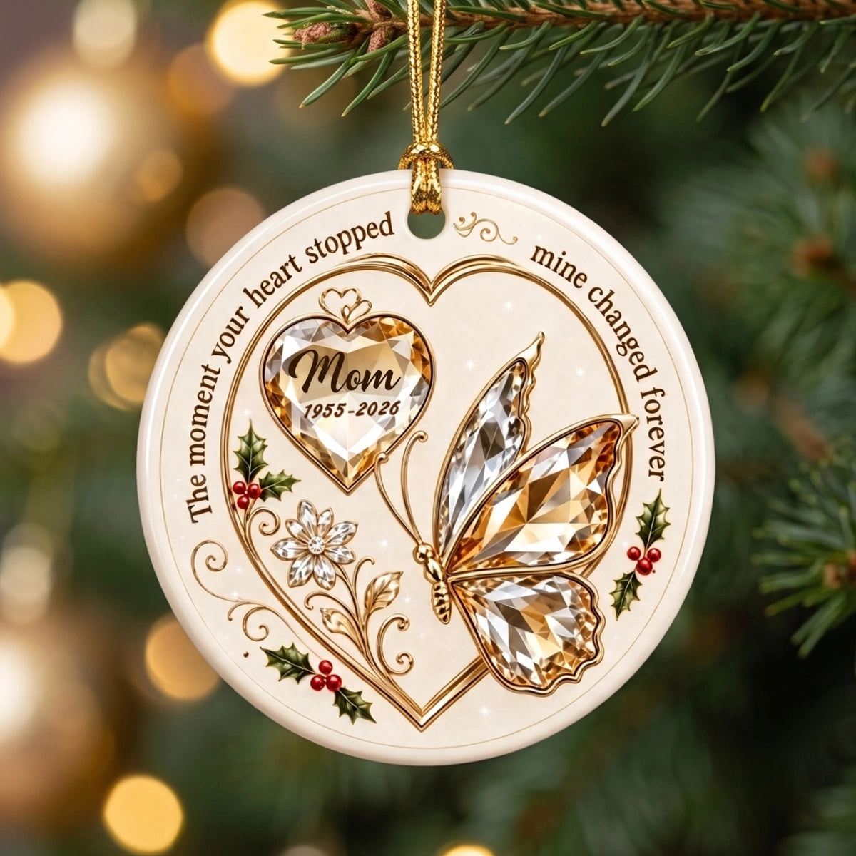 Personalized Mom Memorial Ceramic Christmas Ornament - Sympathy Gift For Loss Of Mother