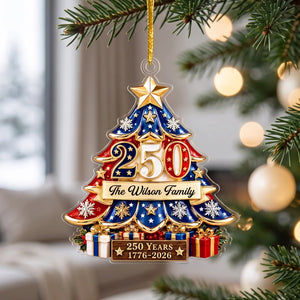 Personalized USA 250th Christmas Ornament With Family Name - Patriotic Tree Decor