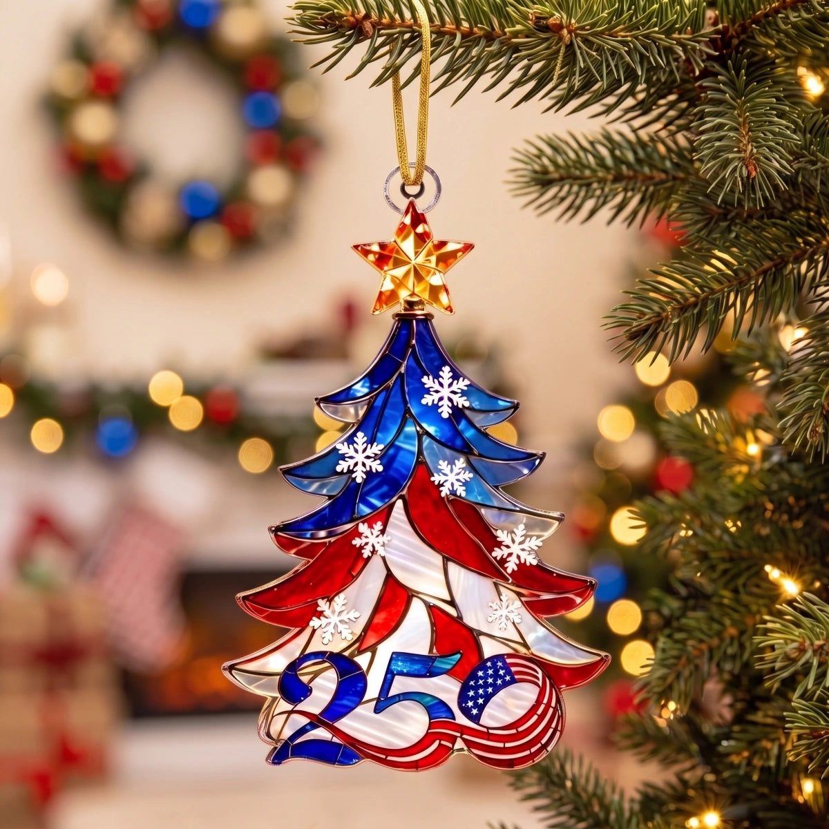 USA 250th Anniversary Patriotic Acrylic Ornament - Christmas Tree Hanging Decor
