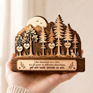 Personalized Family Tree Wooden Block | Custom 1-8 Names | Our Roots Remain As One Gift