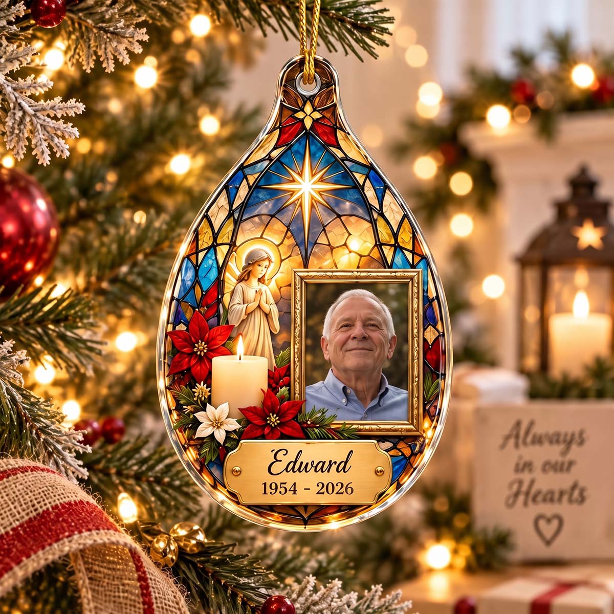 Personalized Teardrop Memorial Acrylic Ornament - Stained Glass Style Christmas Memory Gift For Loss Of Loved One