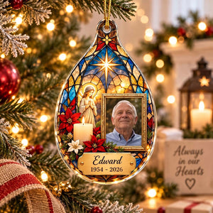 Personalized Teardrop Memorial Acrylic Ornament - Stained Glass Style Christmas Memory Gift For Loss Of Loved One