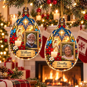 Personalized Teardrop Memorial Acrylic Ornament - Stained Glass Style Christmas Memory Gift For Loss Of Loved One