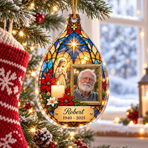 Personalized Teardrop Memorial Acrylic Ornament - Stained Glass Style Christmas Memory Gift For Loss Of Loved One