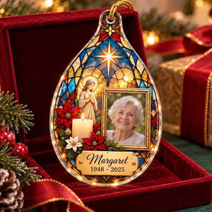 Personalized Teardrop Memorial Acrylic Ornament - Stained Glass Style Christmas Memory Gift For Loss Of Loved One