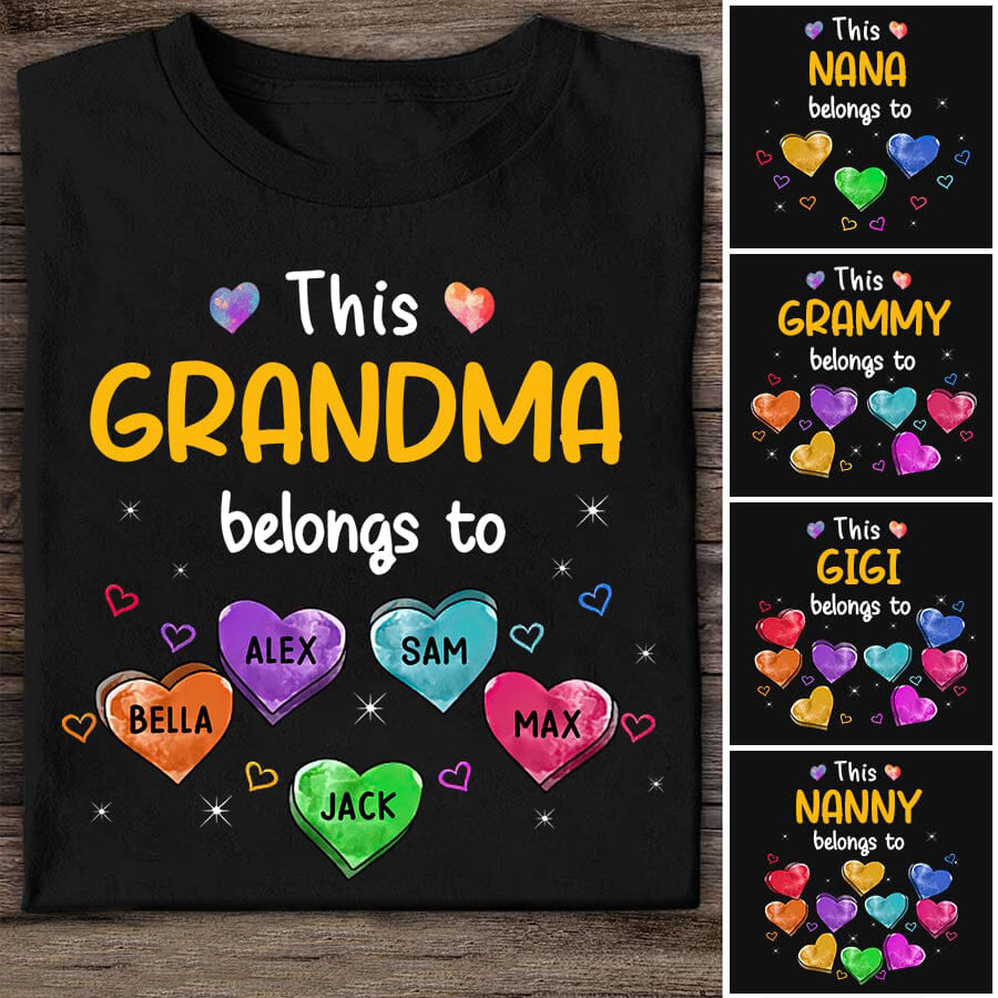 Personalized This Grandma Belongs To Sweet Heart Grandkids T-Shirt