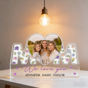 Personalized Heart-Shaped Photo Acrylic Plaque With Names - Creative Mother's Day Gift For Mom