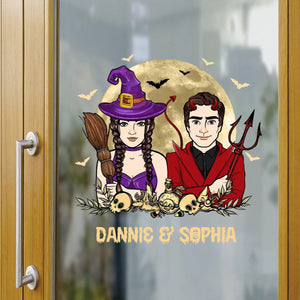 Halloween Couple Witch And Devil Personalized Decal, Halloween Decor