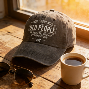 "Don't Mess With Old People" Washed Denim Cap With Name - Personalized Retirement Gift For Retirees