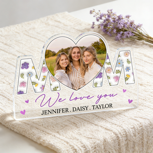 Personalized Heart-Shaped Photo Acrylic Plaque With Names - Creative Mother's Day Gift For Mom