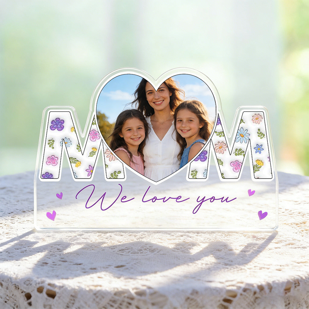 Personalized Heart-Shaped Photo Acrylic Plaque With Names - Creative Mother's Day Gift For Mom