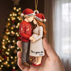 Personalized Pregnant Couple Wood Ornament | Christmas Keepsake Gift For New Parents