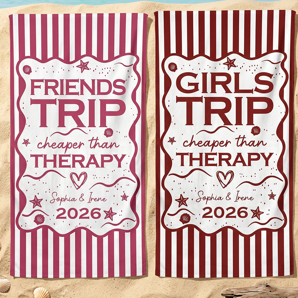 Personalized Name Year Beach Towel With Retro Stripe For Besties Summer Trip