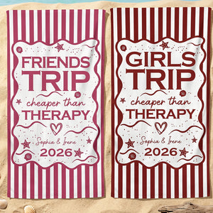 Personalized Name Year Beach Towel With Retro Stripe For Besties Summer Trip