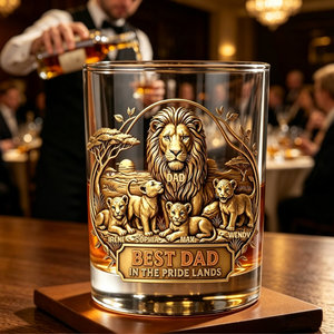 Personalized Best Dad In The Pride Lands Whiskey Glass With 6 Cubs Names - Father's Day Gift For Him