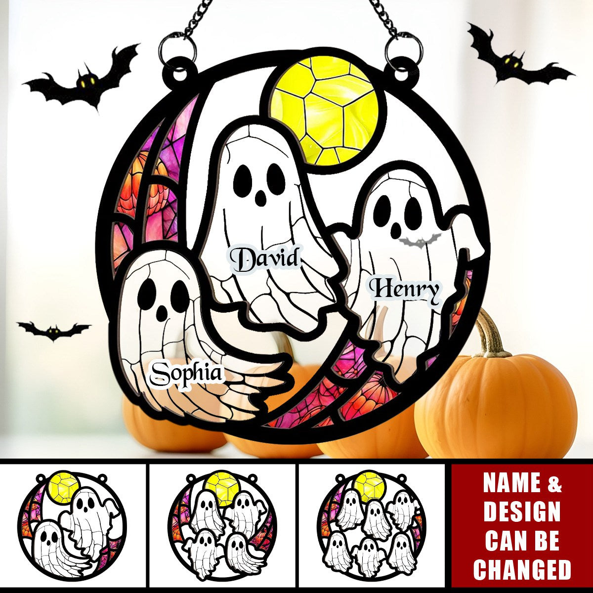 Personalized Halloween "Boo Crew" Suncatcher With 1-6 Kid Names Spooky & Sweet Holiday Decor