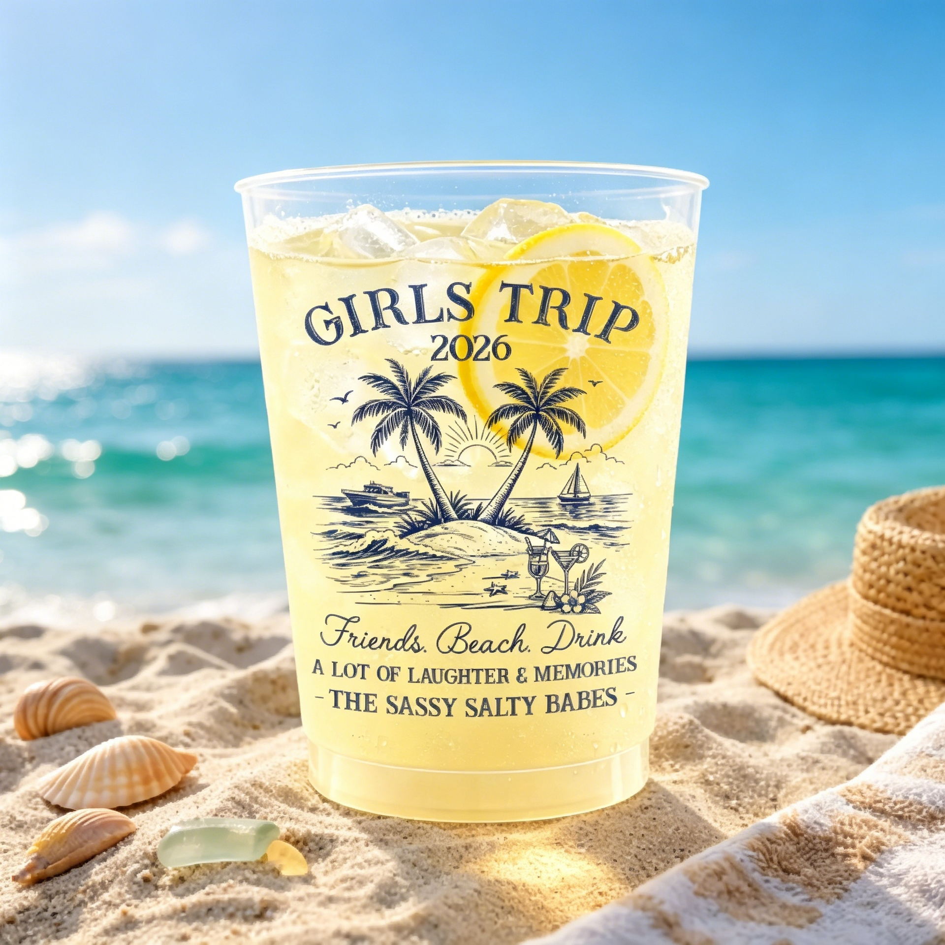 Personalized Hello Summer Vibes Party Cups With Title & Name | Summer Vacation Gifts For Best Friends Family