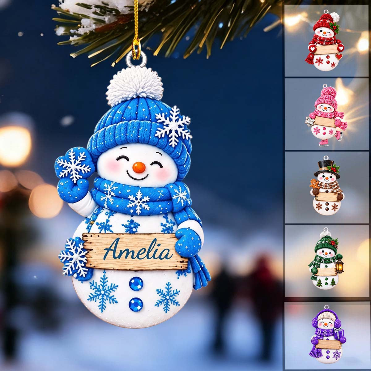 Personalized Cute Knit Hat Snowman Acrylic Ornament | Gift For Kids Family Christmas Keepsake