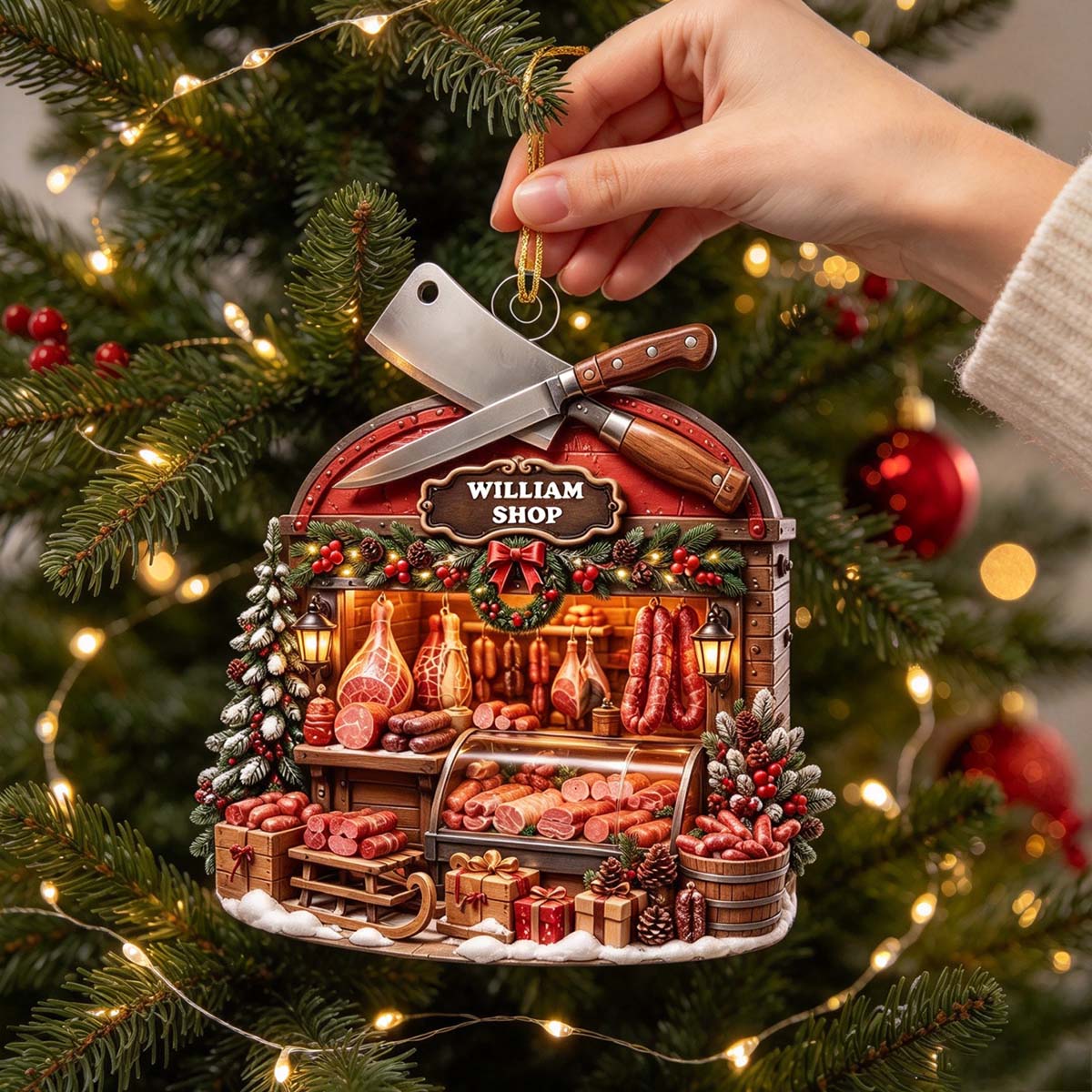 Personalized Butcher Shop Christmas Ornament - Custom Name Meat Market Acrylic Keepsake