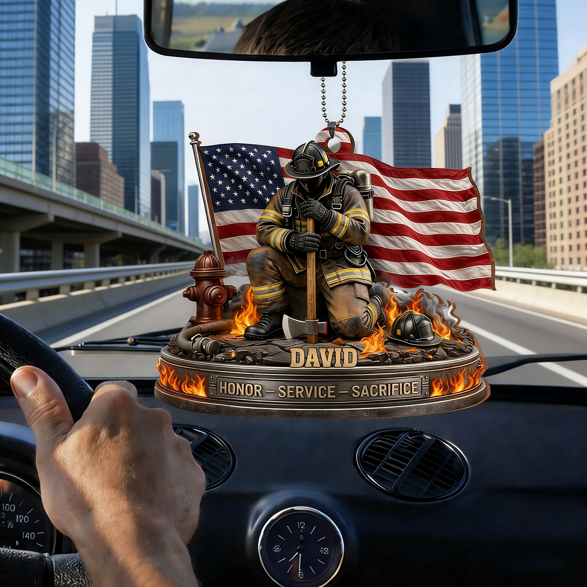 Personalized Honor Service Sacrifice Firefighter Car Wood Ornament With Name | Unique Gift For Firefighters
