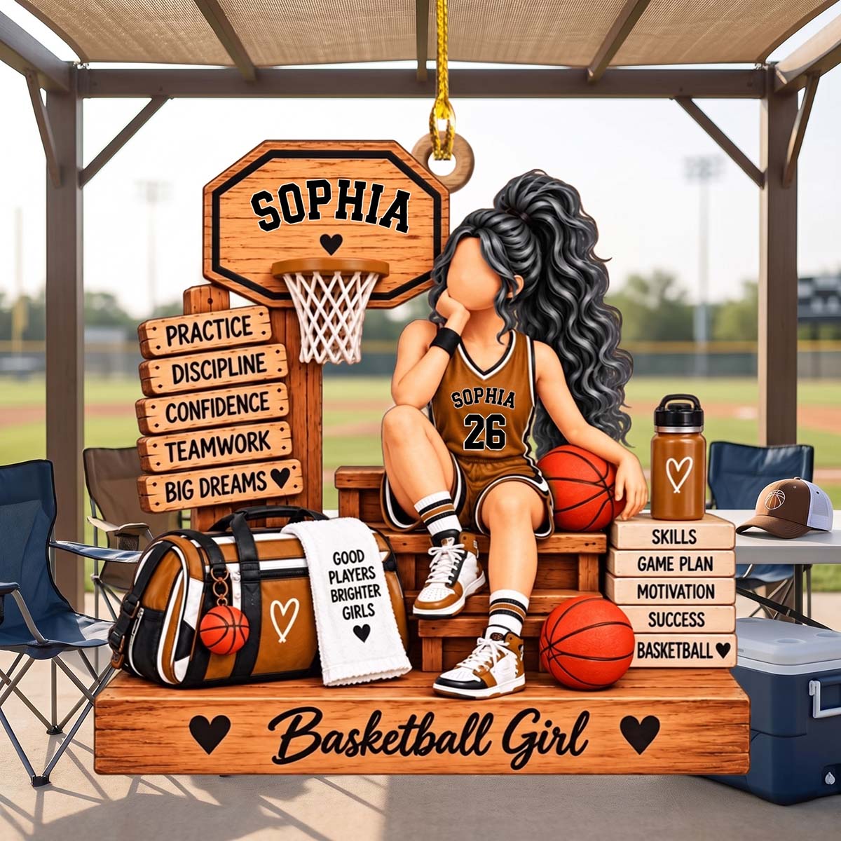 Personalized Basketball Girl Wooden Christmas Ornament - Custom Display Gift for Daughter Basketball Lover Girl