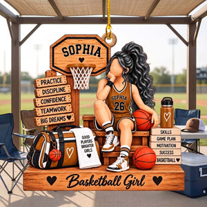Personalized Basketball Girl Wooden Christmas Ornament - Custom Display Gift for Daughter Basketball Lover Girl