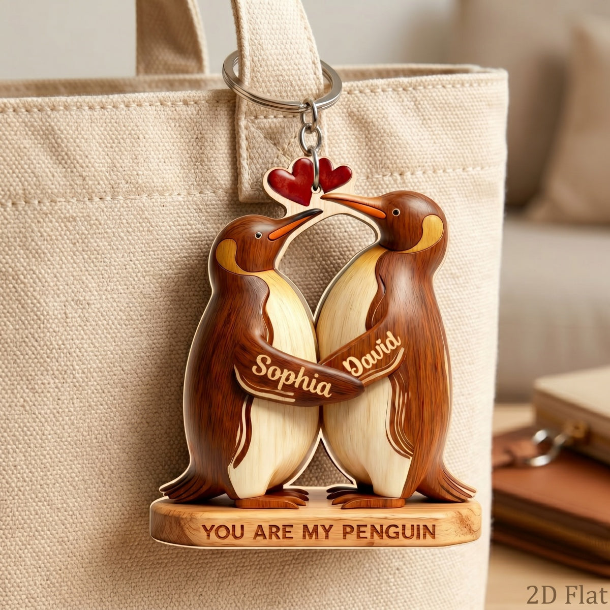 Personalized Wooden Keychain You Are My Penguin - Custom Name Anniversary Gift For Couples