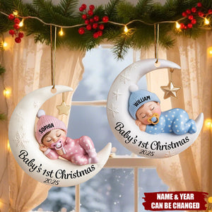 Personalized Moon Baby 1st Christmas Ornament With Name & Year Baby Shower Gift For Family