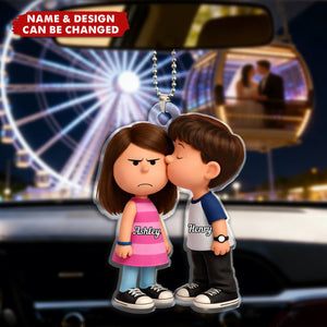 Personalized Cute Cartoon Couple Car Ornament With Names & Icons | Sweet Valentine's Day Anniversary Wedding Gift For Couples