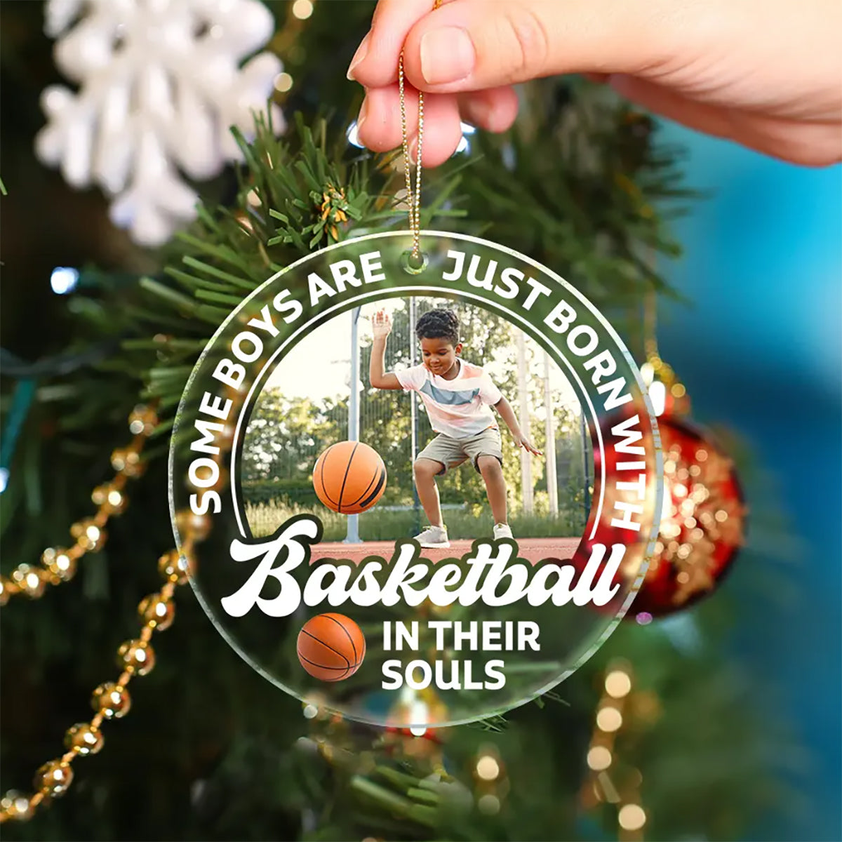 Personalized Acrylic Christmas Ornament "Born With ball In Their Souls" | Sports Youth Keepsake Gift