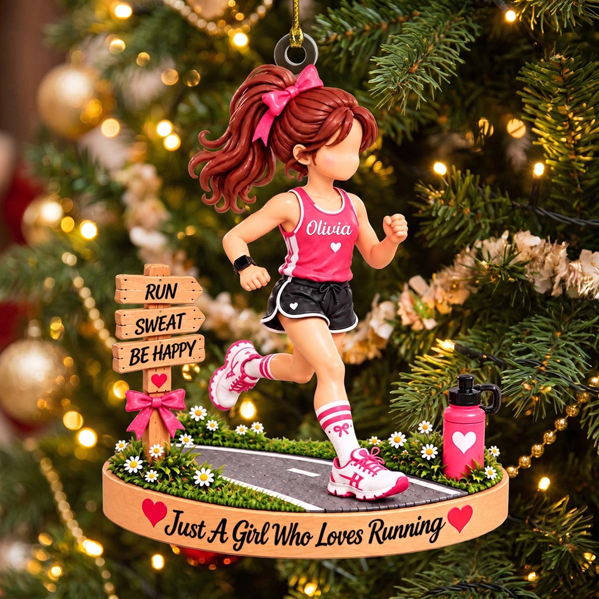 Personalized Running Girl Acrylic Christmas Ornament | Christmas Gift For Female Runner