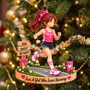 Personalized Running Girl Acrylic Christmas Ornament | Christmas Gift For Female Runner