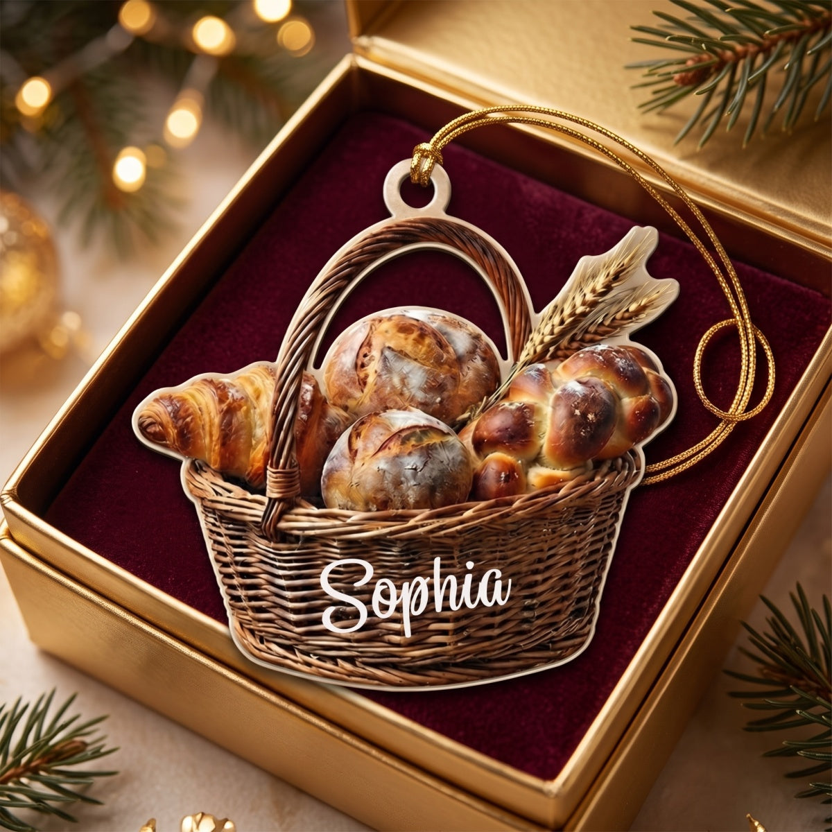 Custom Name Bread Basket Acrylic Ornament - Cozy Kitchen Bakery Christmas Decor