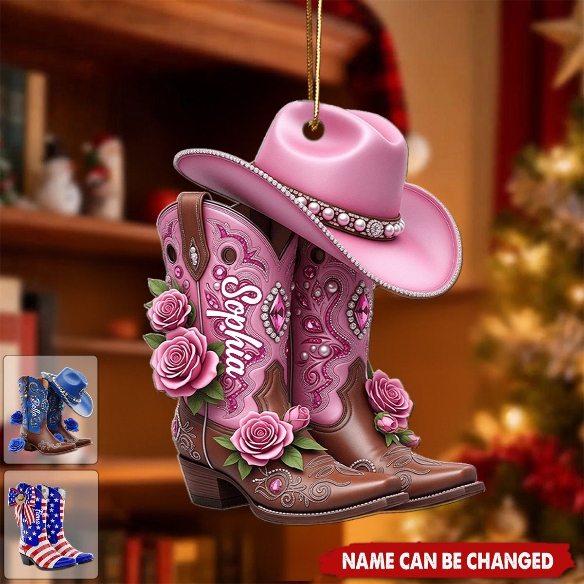 Personalized  Cowgirl Boots Ornament With Name | Western Christmas Decoration | Christmas Gift For Her & Cowgirl Lovers