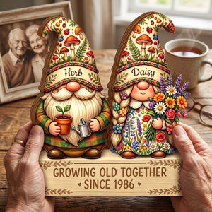 "Growing Old Together" Personalized Wooden Block - Anniversary Gift For Couples Grandparents