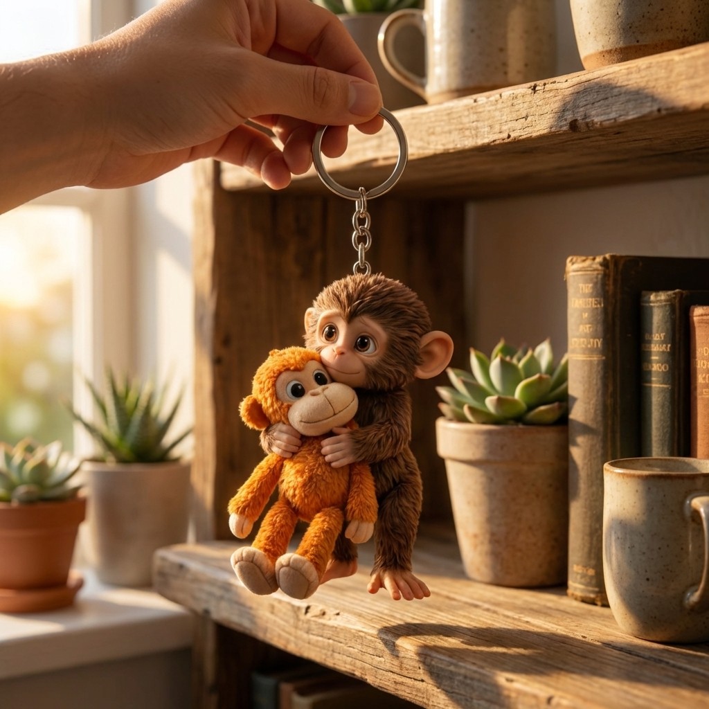 Monkey Punch 3D Effect Acrylic Keychain - Gift For Family Friends Loved Ones