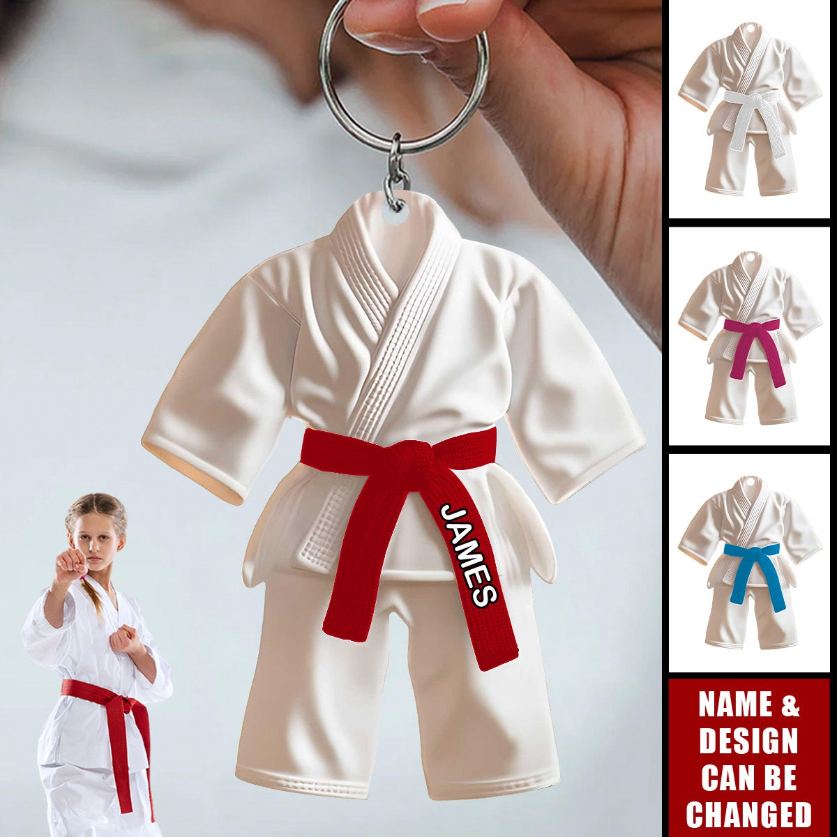 Custom Taekwondo Keychain Gift for All Belt Levels - Personalized Martial Arts Uniform Charm for Students, Coaches & Fans | Motivational Graduation Promotion Training Present