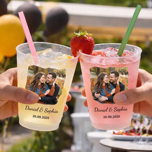 Personalized Couple Wedding Photo Frosted Plastic Cups | Wedding Reception Decorations