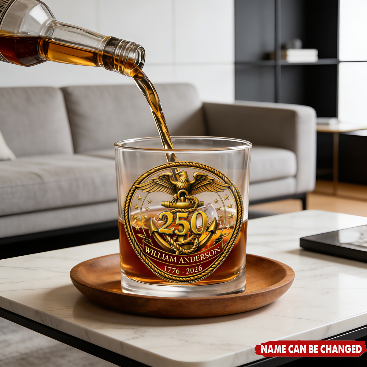 Personalized USA 250th Anniversary Eagle & Anchor Whiskey Glass With  Name - 1776-2026 Patriotic Independence Day Gift For Veterans & Dad
