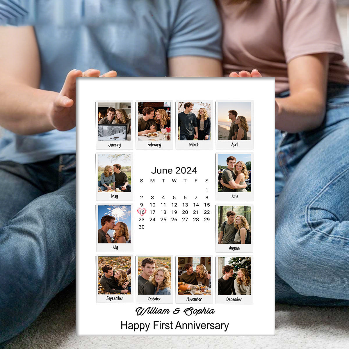 Personalized Couples Photo Print - Custom Name Date & Photos | "A Year Of Us" Monthly Memories Timeline | Anniversary Gift For Partners