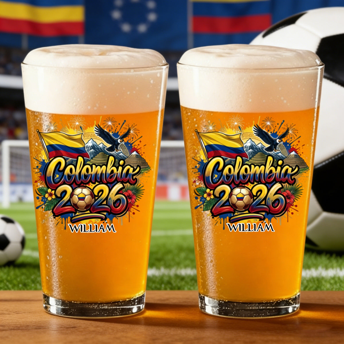 Personalized 2026 World Cup Country Beer Glass With Name & lcon | Gift For Soccer Fans