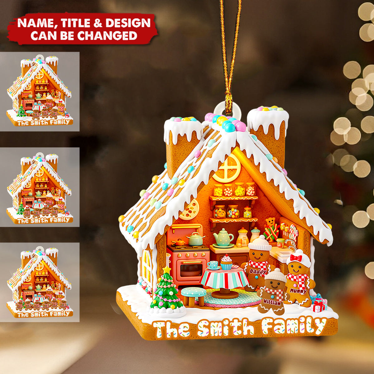 Personalized Gingerbread House Family Christmas Acrylic Ornament With 1-6 Kids Names,Sweet Decoration to Treasure Happiest Family Memories