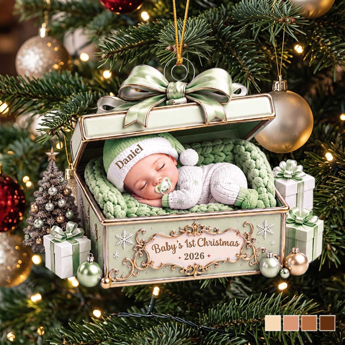 Personalized Christmas Acrylic Ornament With Sleeping Baby In Gift Box | Baby’s 1st Christmas Gift For Family
