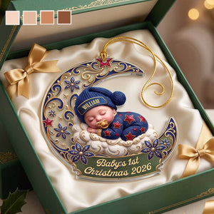 Personalized "Sleeping Baby on Moon" Acrylic Ornament | Baby's 1st Christmas Keepsake Gift for Family