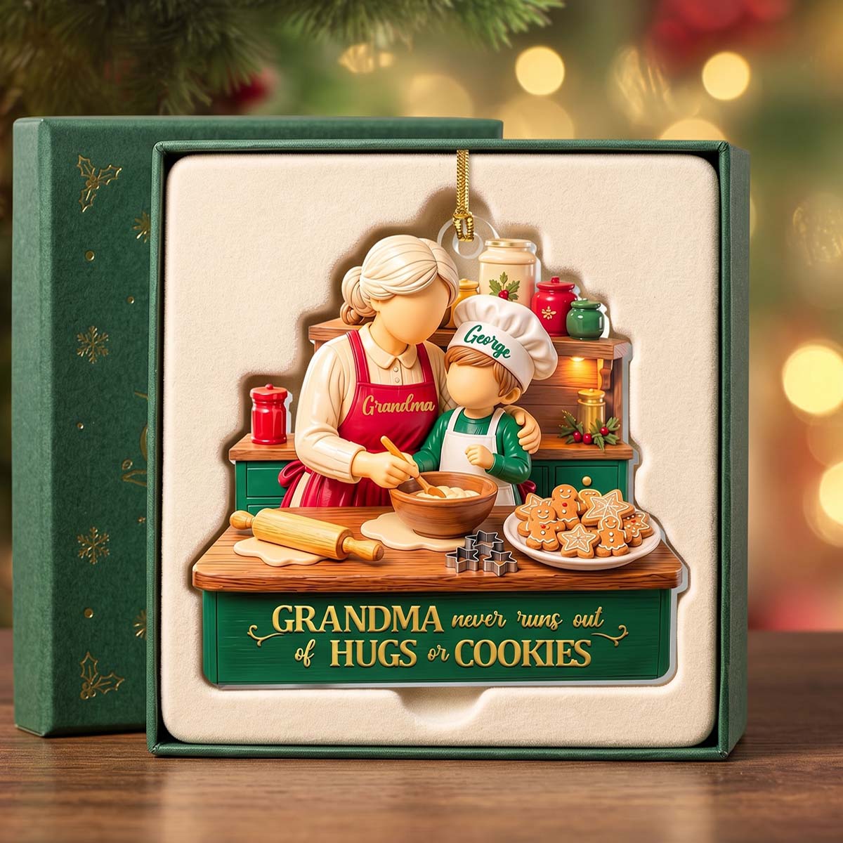 Personalized Christmas Acrylic Ornament - Grandma Never Runs Out Of Hugs Or Cookies