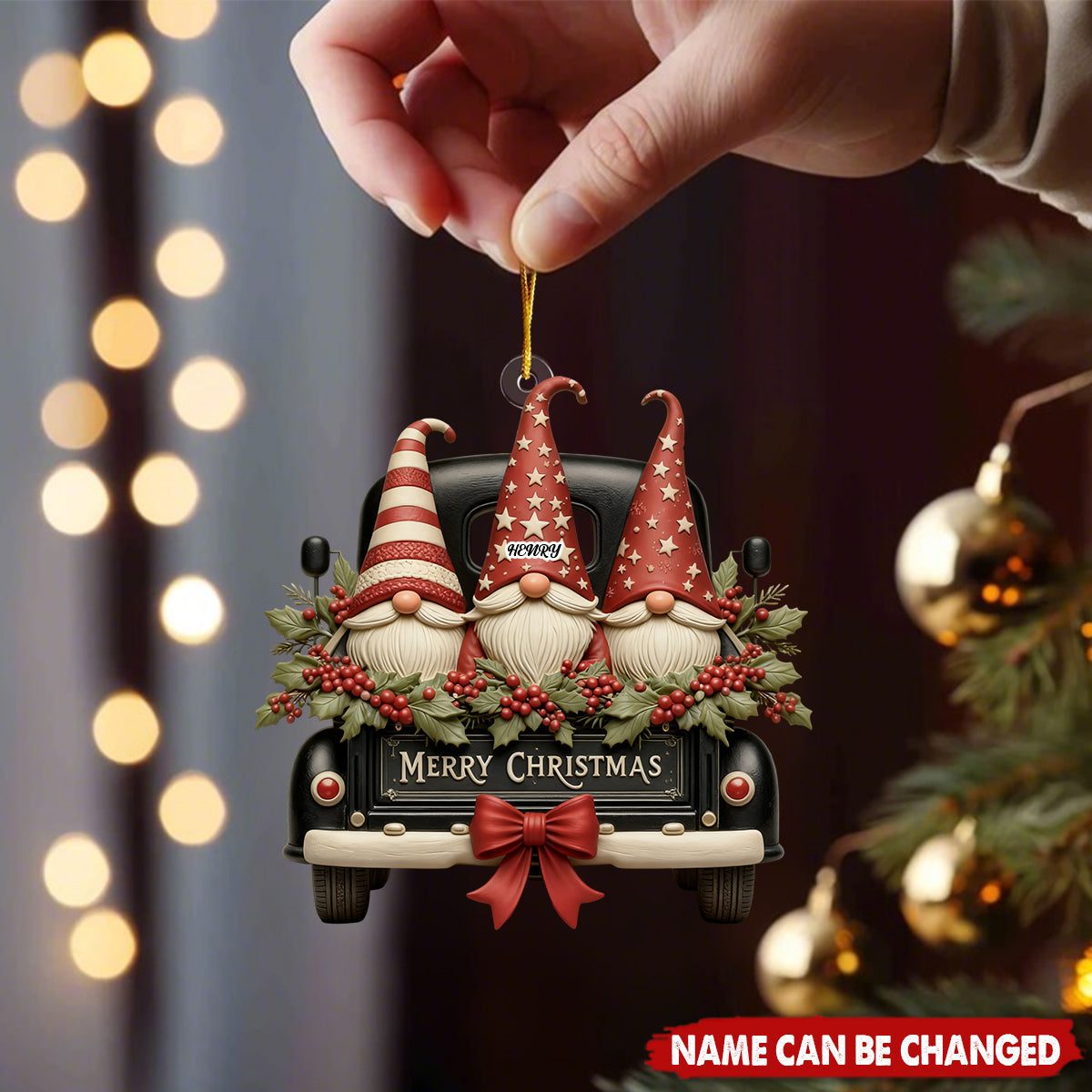 Personalized Christmas Vintage Dwarf Truck Ornament With 1-3 Names on Star Hats Best Gift For Family Friend